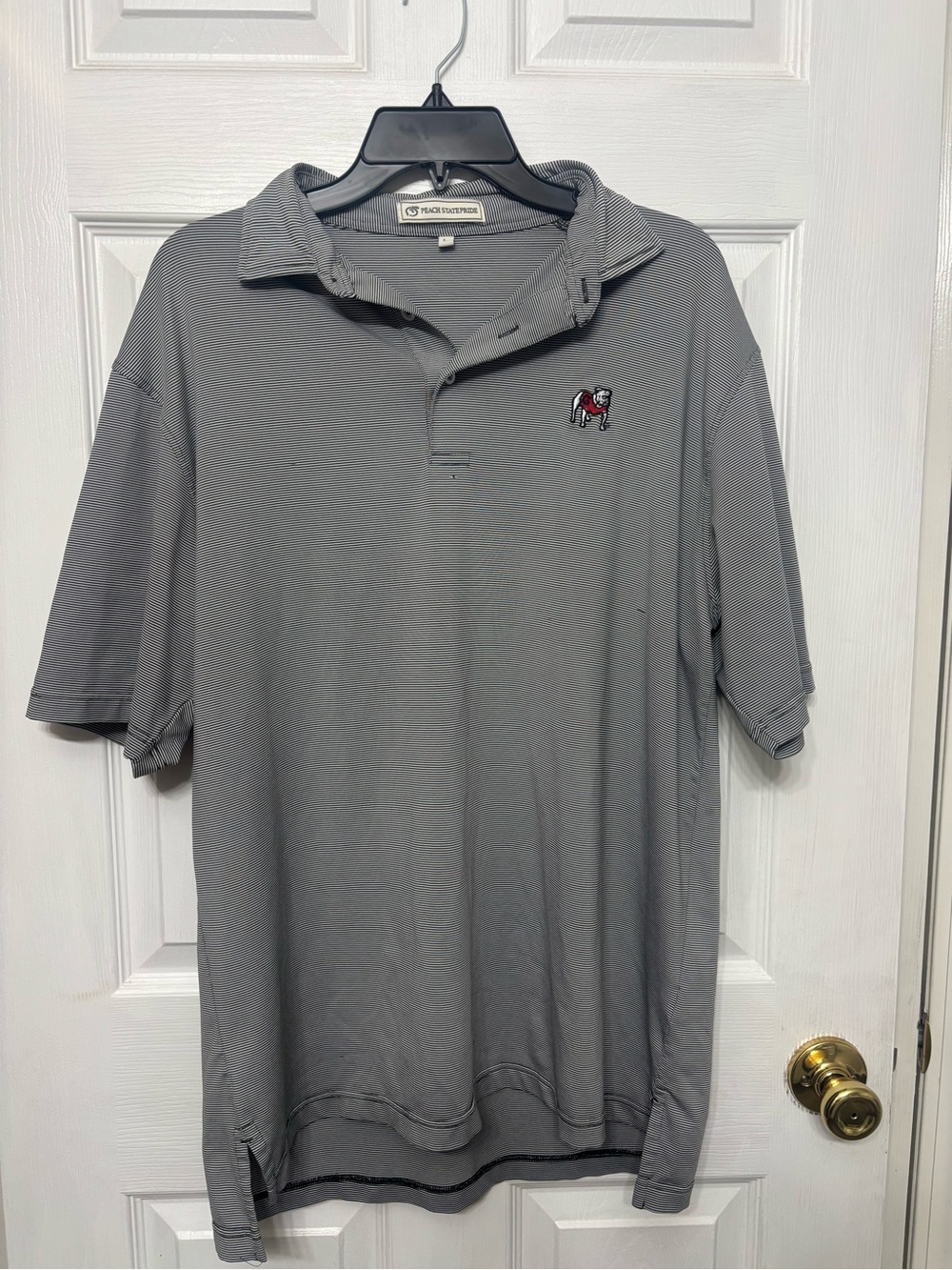 Men's Gray Casual Peach State Pride Button-Down with Embroidered GA Bulldog